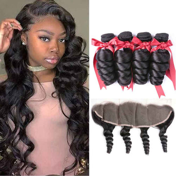 Beaudiva Loose Wave 4 Bundles With Lace Frontal Brazilian Virgin Remy Human Hair
